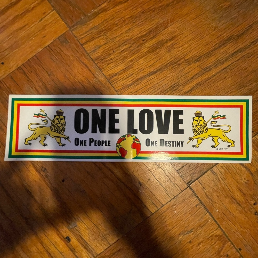 One Love Decorative Sticker - White with Red, Green, Yellow Accents